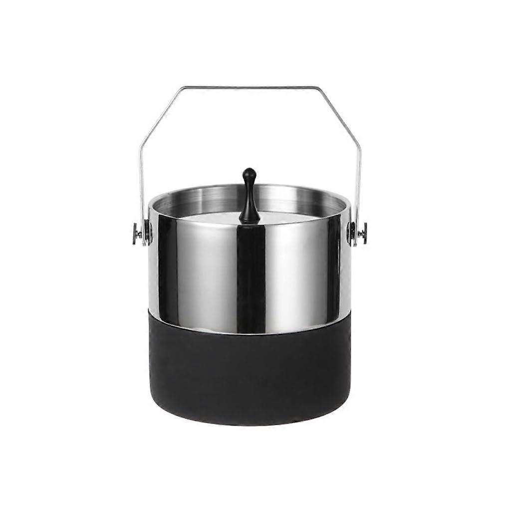 Stainless Steel Ice Bucket with Lid for Outdoor Use, Double Layer Insulation Wine Barrel 14x14.5cm