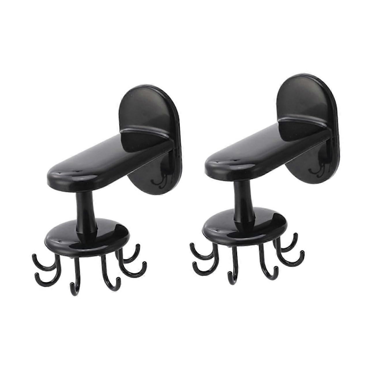 2pcs Wall Mounted Kitchen Hooks 360° Rotatable Utensil Rack SpaceSaving Towel Holder Black
