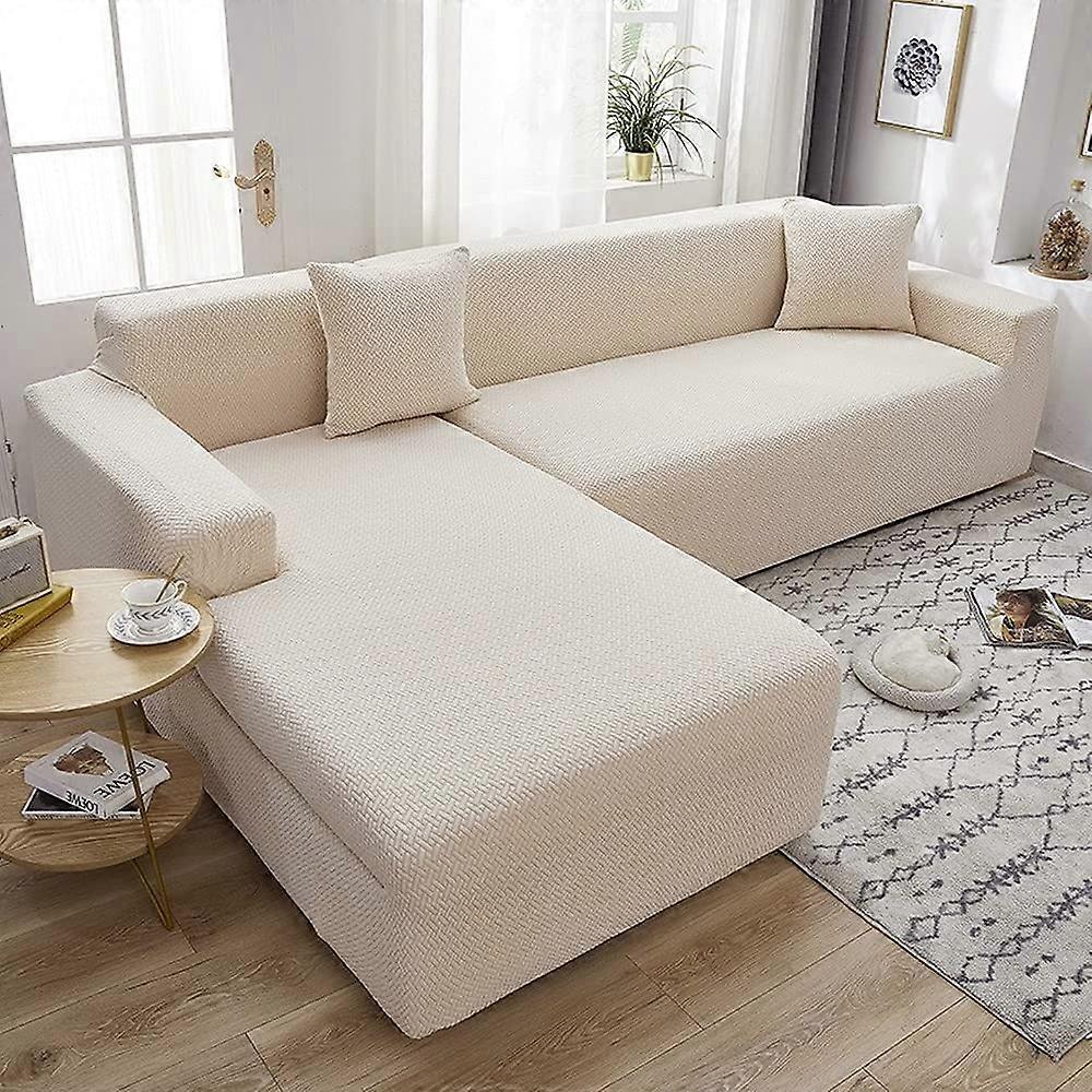 Jacquard Sofa Cover Corner Shape AllInclusive Elastic Thickened Modern Chaise Protector OffWhite 3Seater And 2Seater