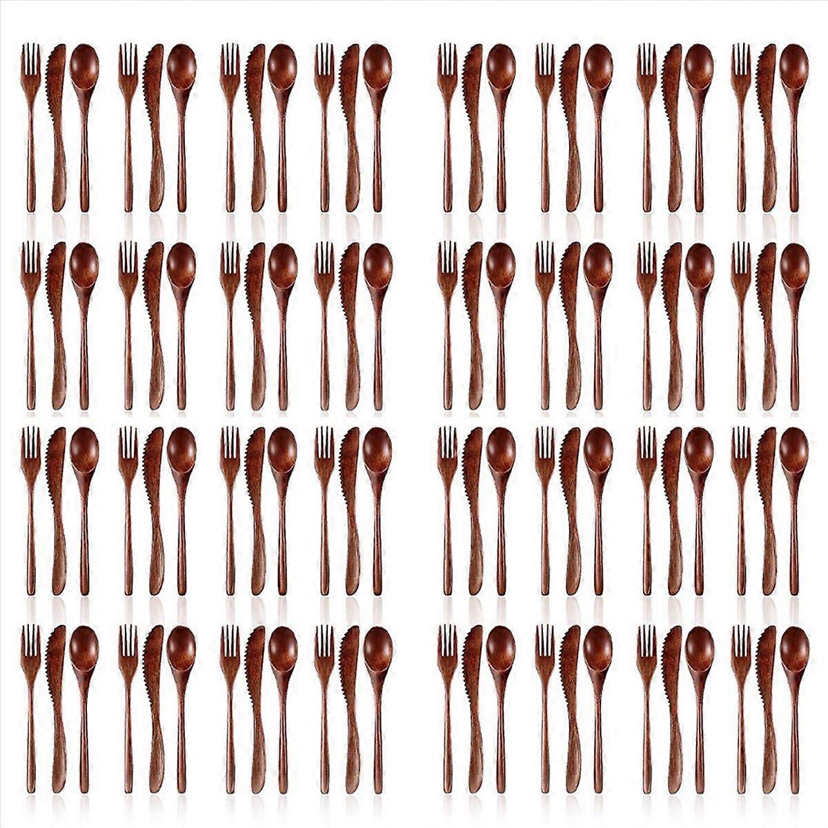 Wooden Spoon Fork Knife Cutlery Set Kitchen Flatware Set (24 Pieces)