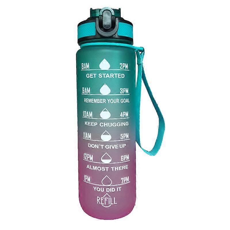 Gradient Green 1000ML - Large Capacity Sports Water Bottle with Gradient Straw, Frosted Handle