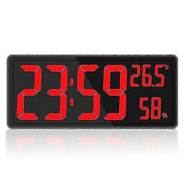 Large Digital Clock with Temperature & Humidity, LED Wall Clock Display, Compatible with Bedroom, Office