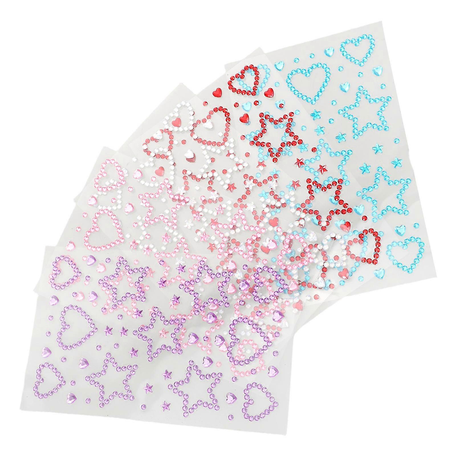 Heart Rhinestone Stickers for Face Use Self-Adhesive 5 Sheets Assorted Colors