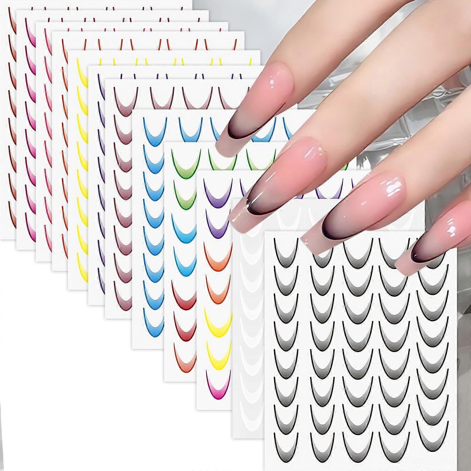 18 Sheets Gradient French Tip Nail Art Stickers 3D SelfAdhesive Colorful Stripe Decals