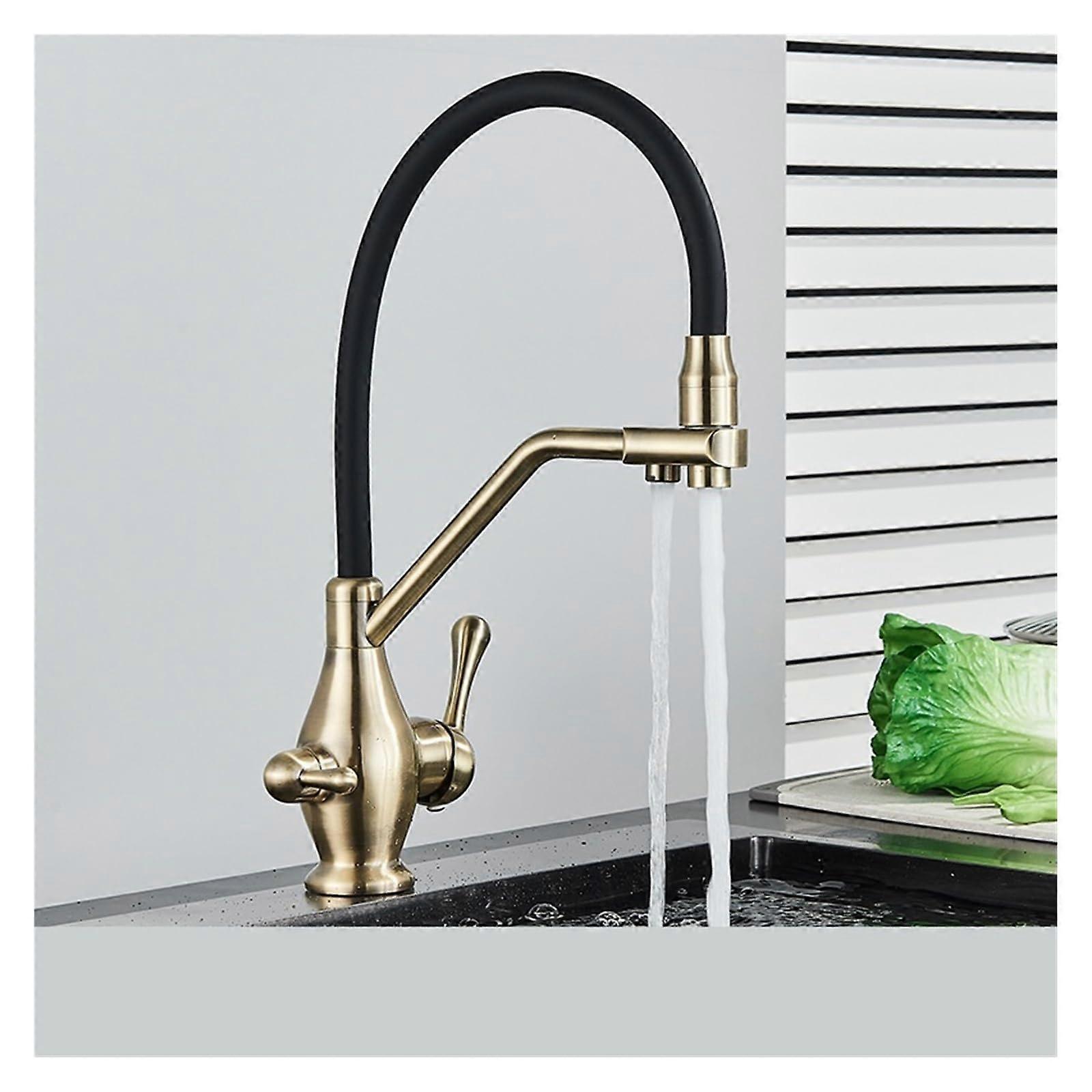 Touch Kitchen Faucet Matte Black Dual Spout 360° Rotation Filtered Mixer Tap Antique Bronze