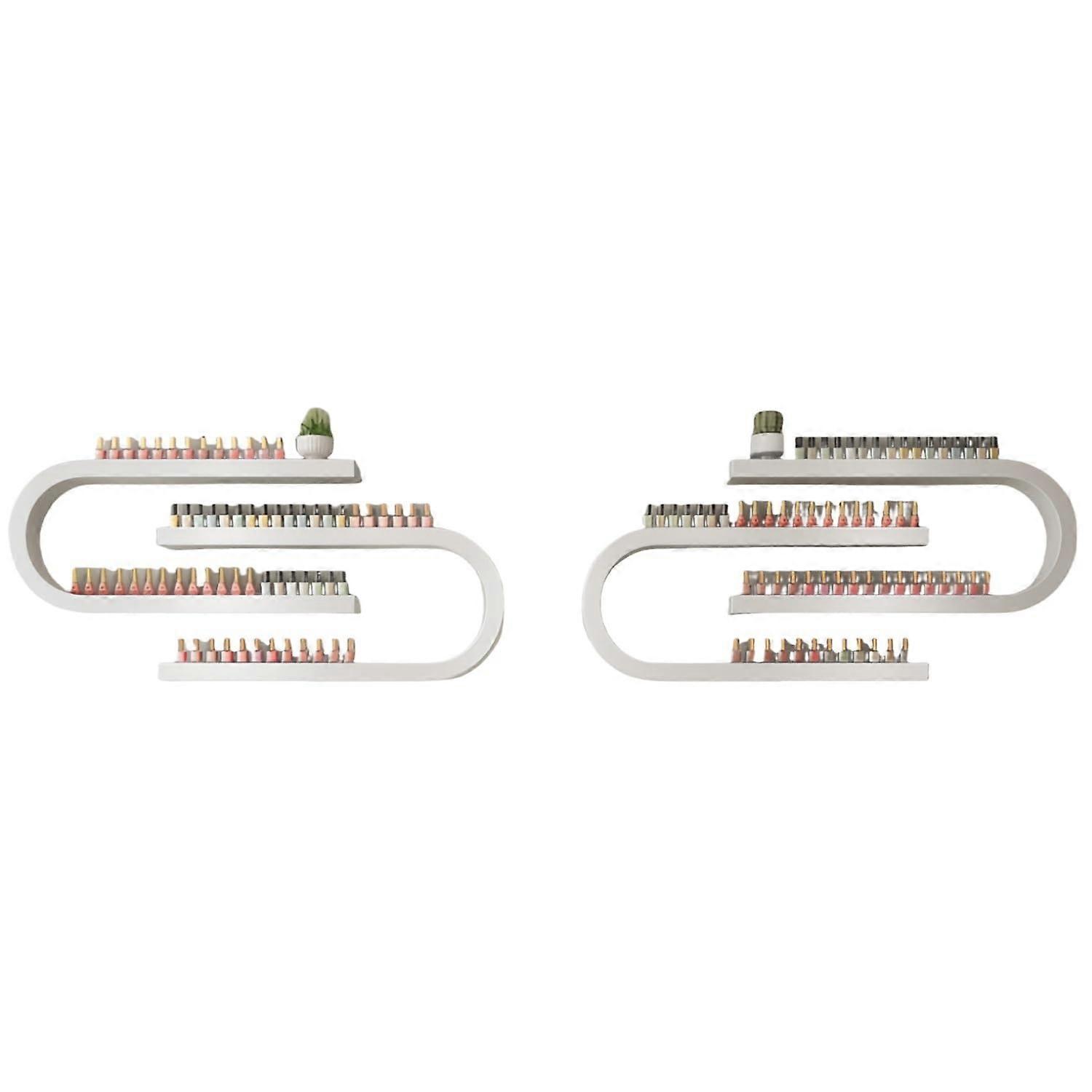 Nail Polish Wall Rack with MultiTier Cosmetic Display Shelf, UShaped SpaceSaving Organizer, White 4Piece Set