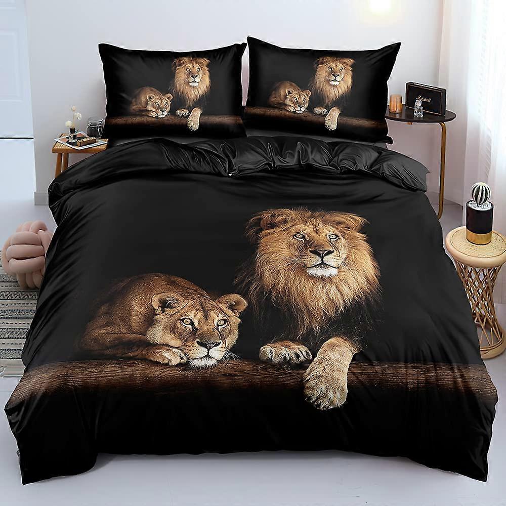 Lion Duvet Cover Set Queen Size 3D Lion Print Soft Microfiber Bedding with Pillowcases
