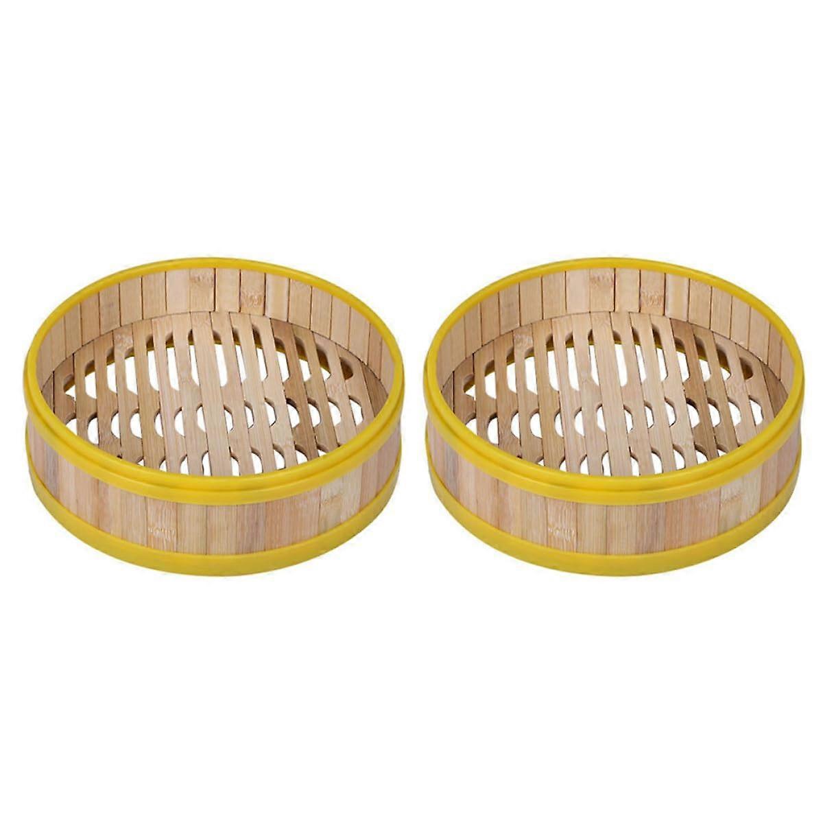 2PCS Bamboo Steamer Basket Handmade with HeatResistant Handles for Dumplings Vegetables Buns