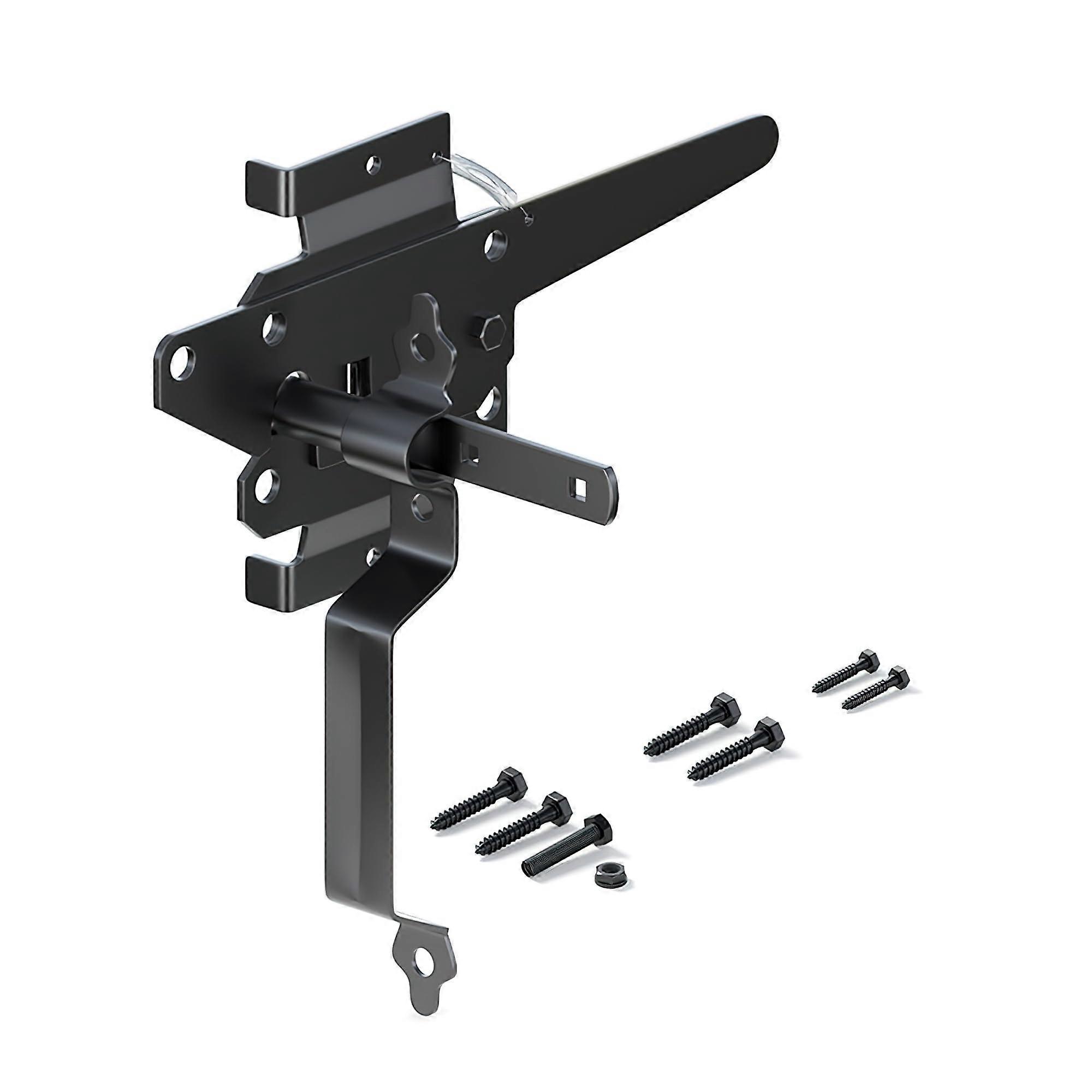 Heavy Duty Self Locking Gate Latch with 9 Inch Handle for Wooden Fence Gate Security, Black Finish