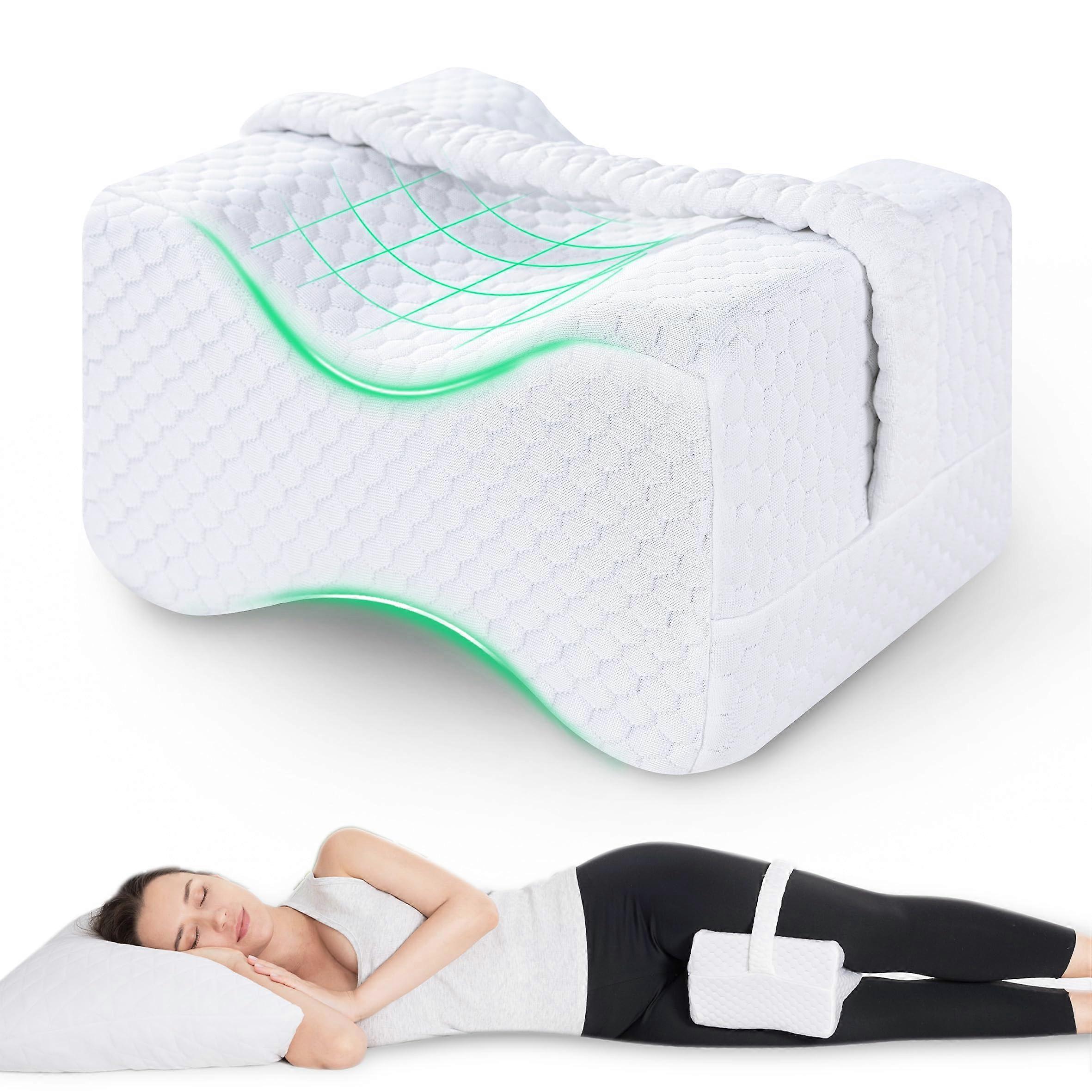 Memory Foam Knee Pillow with Strap for Side Sleepers, Orthopedic Back Pain and Pregnancy Support
