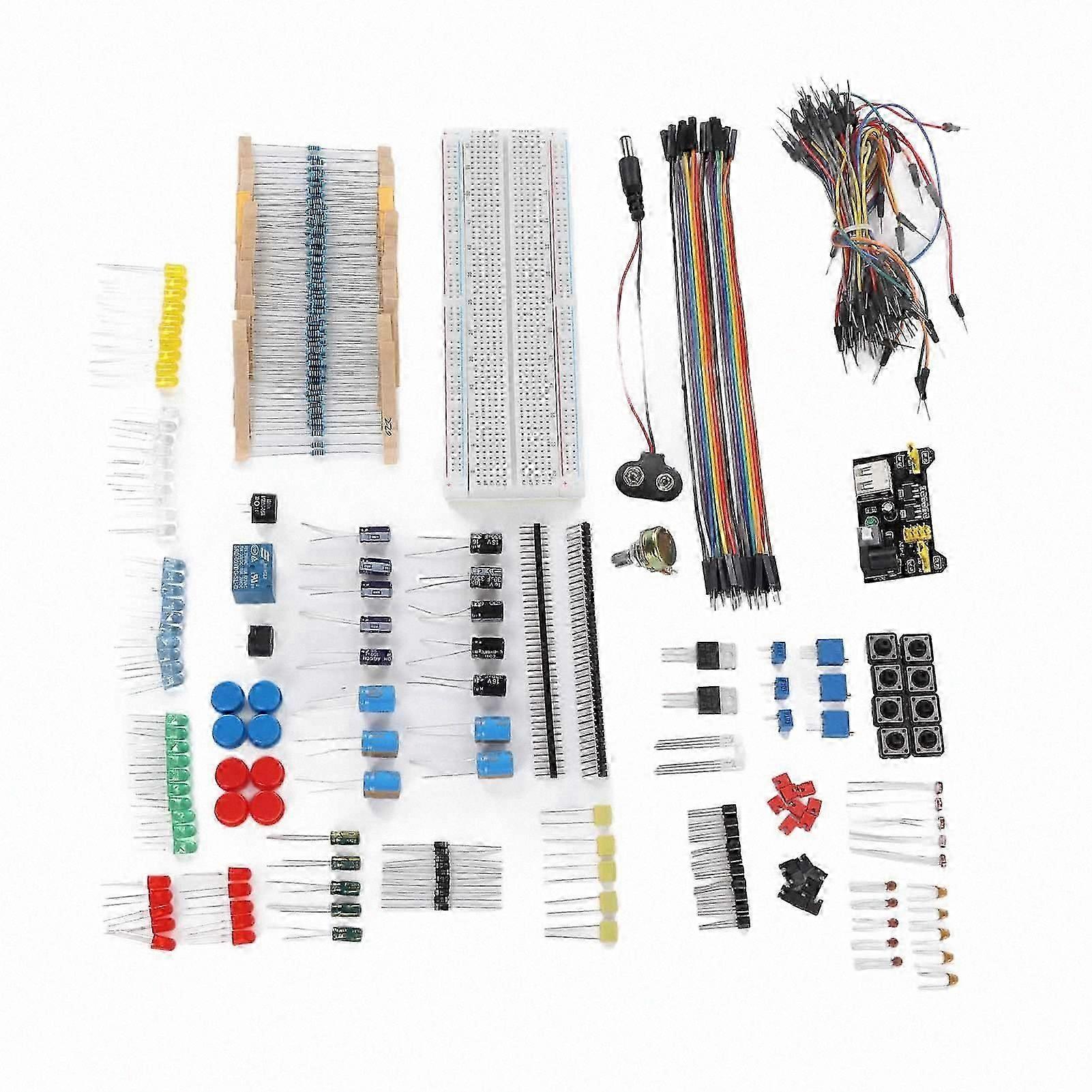 DIY Electronics Kit with Breadboard, Resistors, Capacitors, and Diodes for Projects