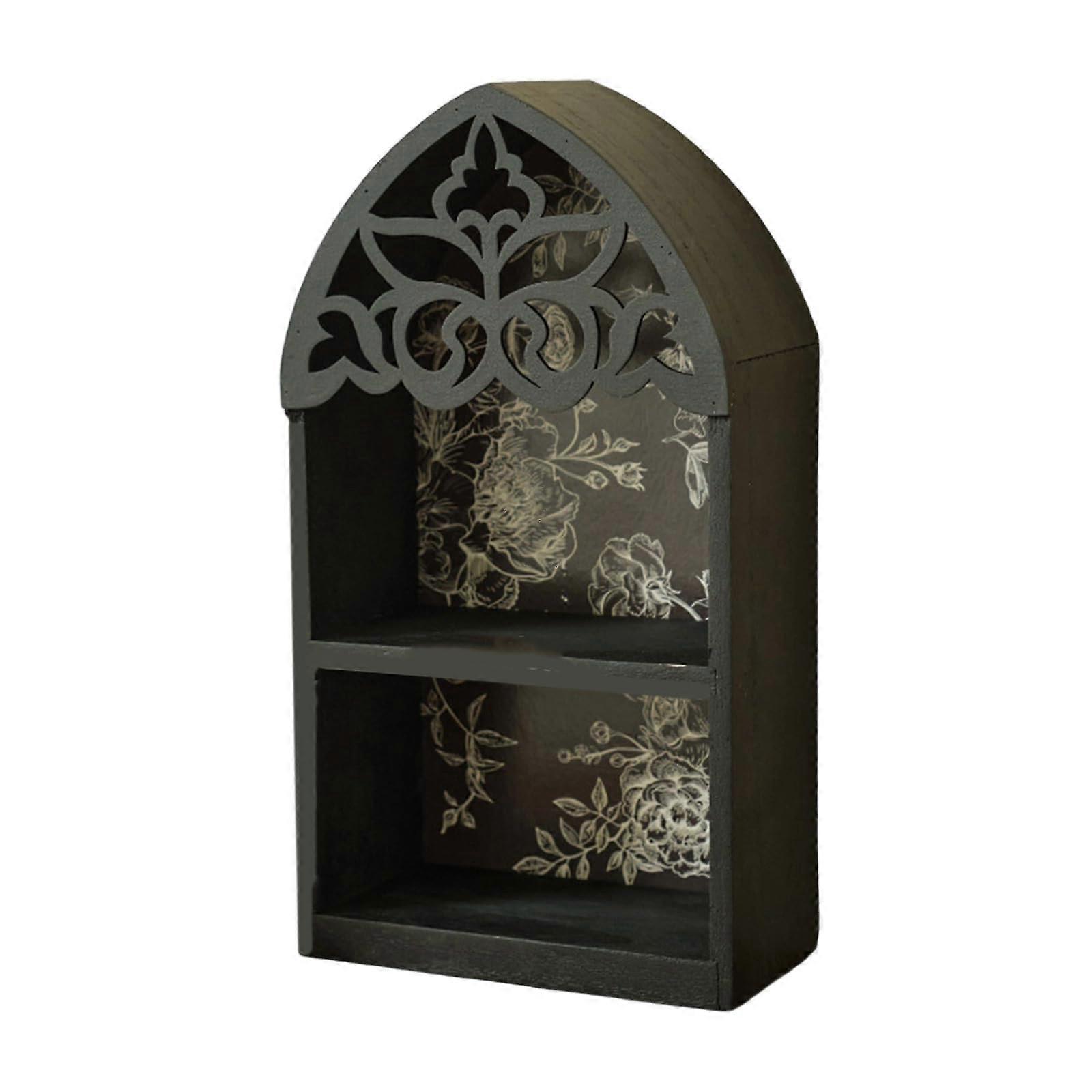 Victorian Wooden Wall Shelf with Intricate Leaf Pattern, Multitier Design for Home Decor D1