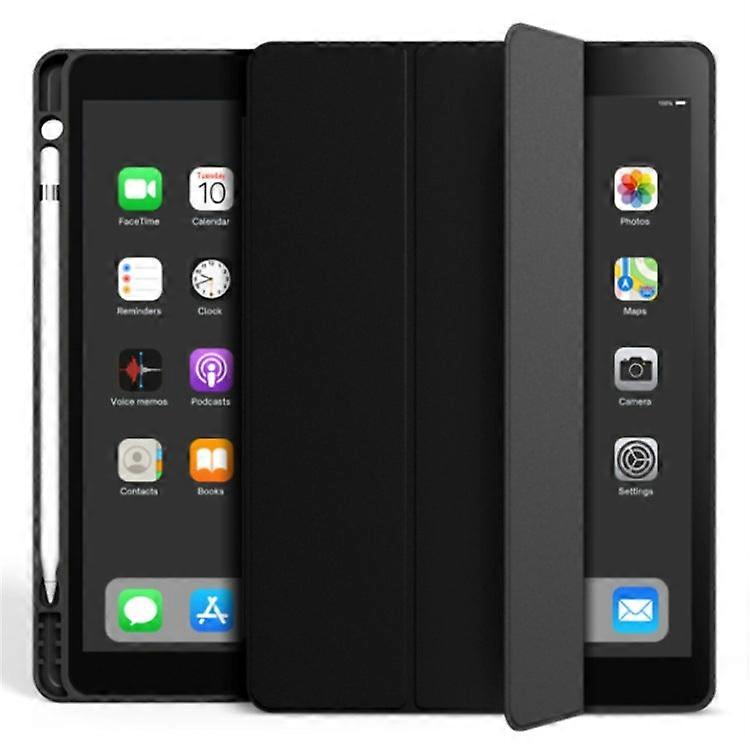 Capa elegante para iPad de 10,2 polegadas (7/8/9 polegadas), preta, com compartimento para caneta, em couro.