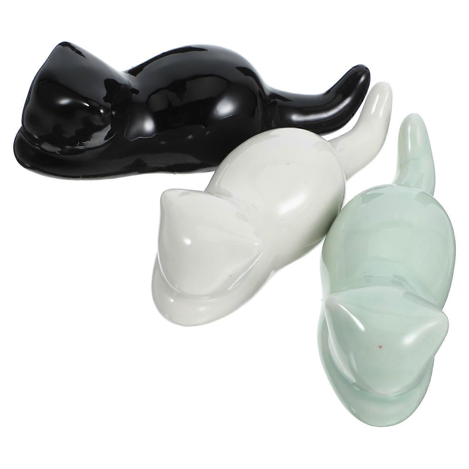 Calligraphy Brush Rest Cat Shape Ceramic Pen Holder for Home Use 3Pcs