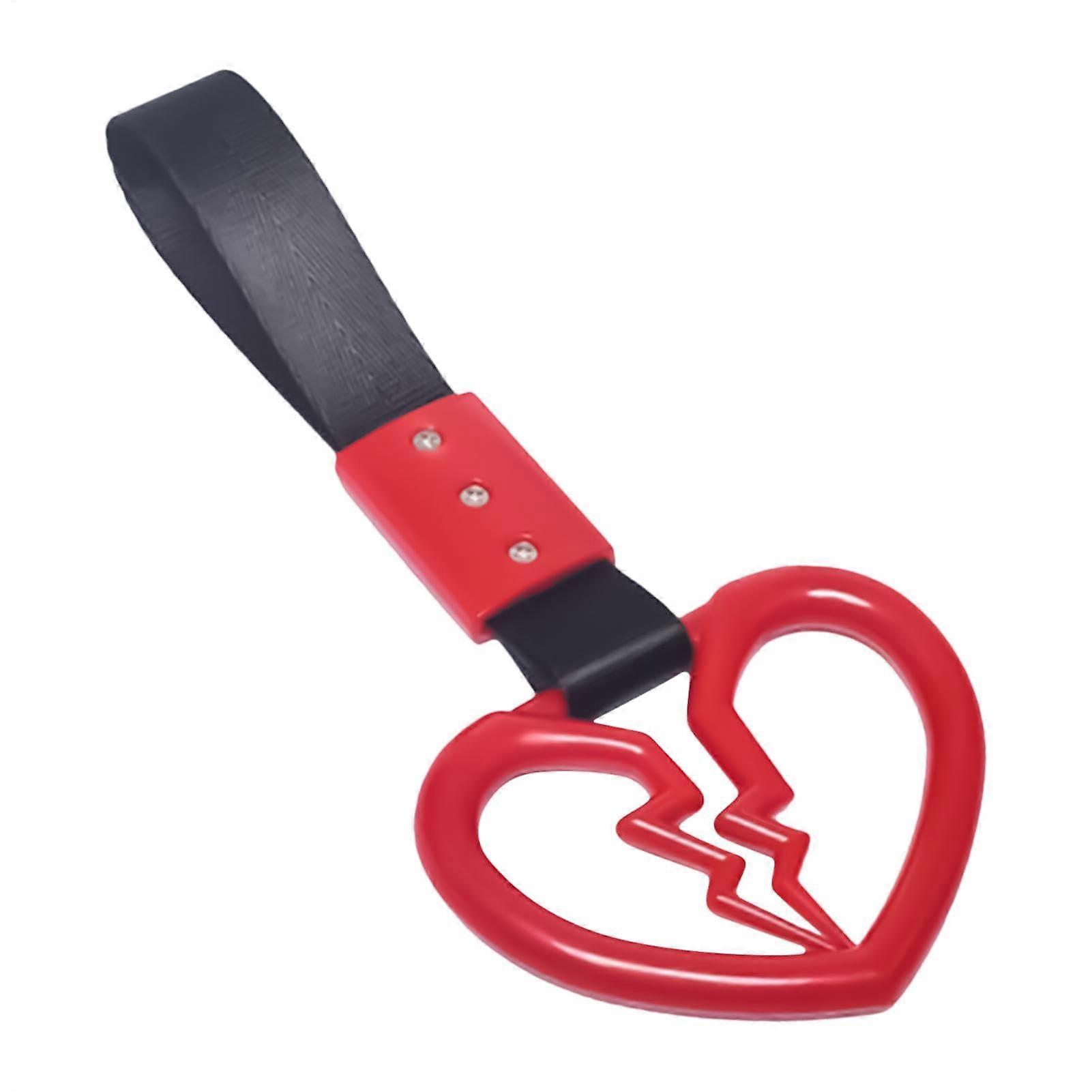 Car Handle Strap with Broken Heart Design, Red Decorative Interior Grab Handle for Universal Vehicles