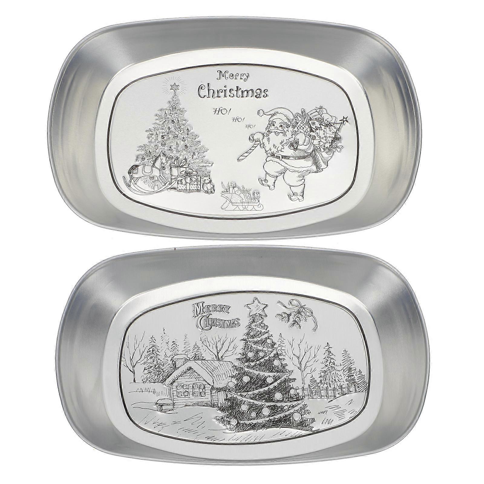 Storage Dish Tinplate Plates for Storage 4Pcs Retro Christmas Design
