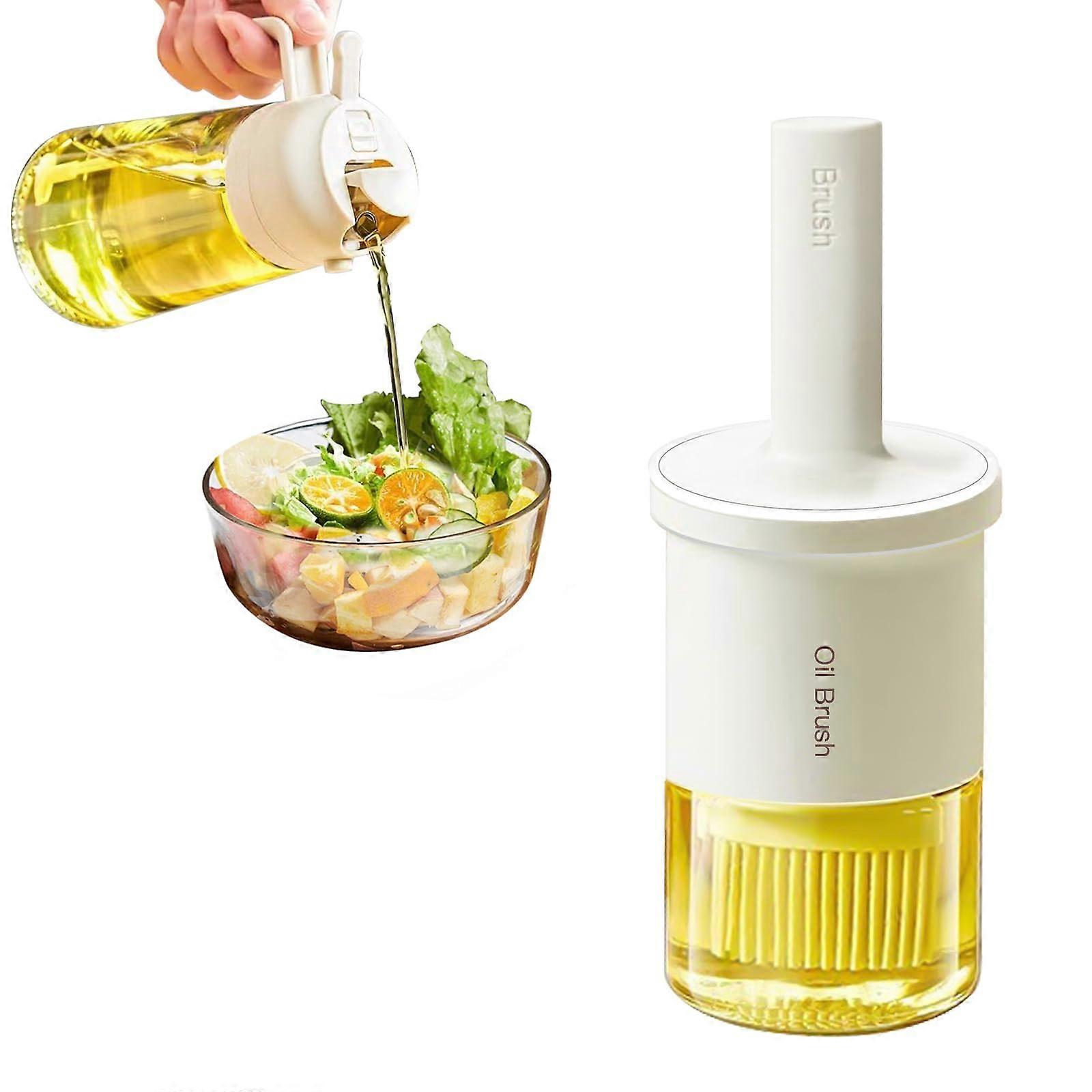 Glass Olive Oil Sprayer and Dispenser with Brush, Dual Function, Precise Control, White 16oz+10oz