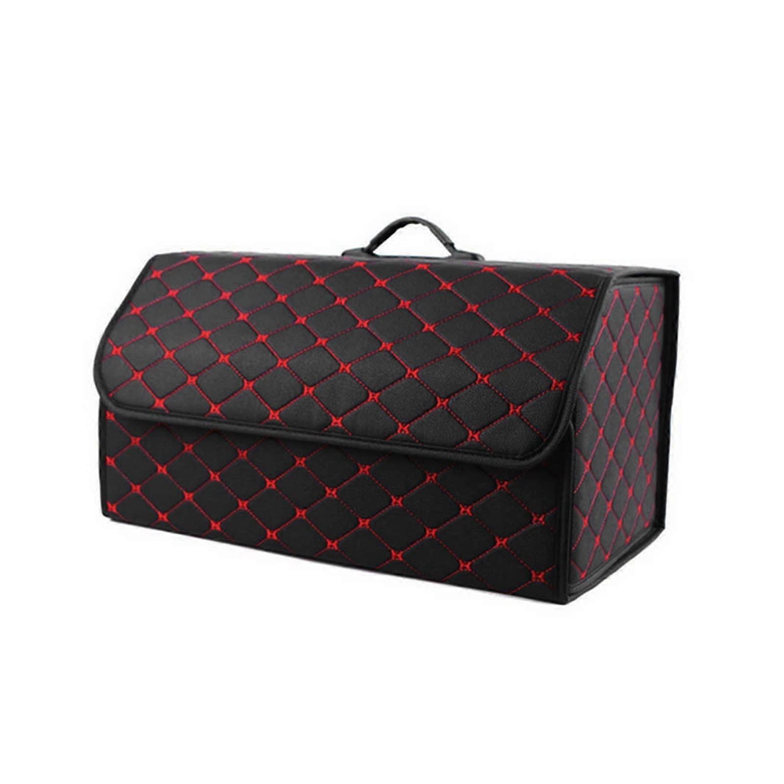 Large Capacity Red Leather Car Trunk Organizer, Foldable Storage Box with Multiuse Compartments