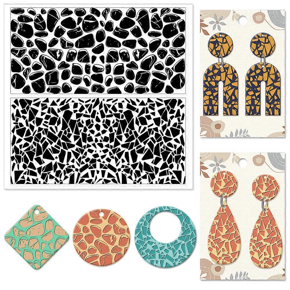 Tile Pattern Polymer Clay Texture Sheets Pebble Texture Silicone Clay Texture Stamp Clay Modeling Pattern Pad Texture Sheets for Earrings Jewelry Maki