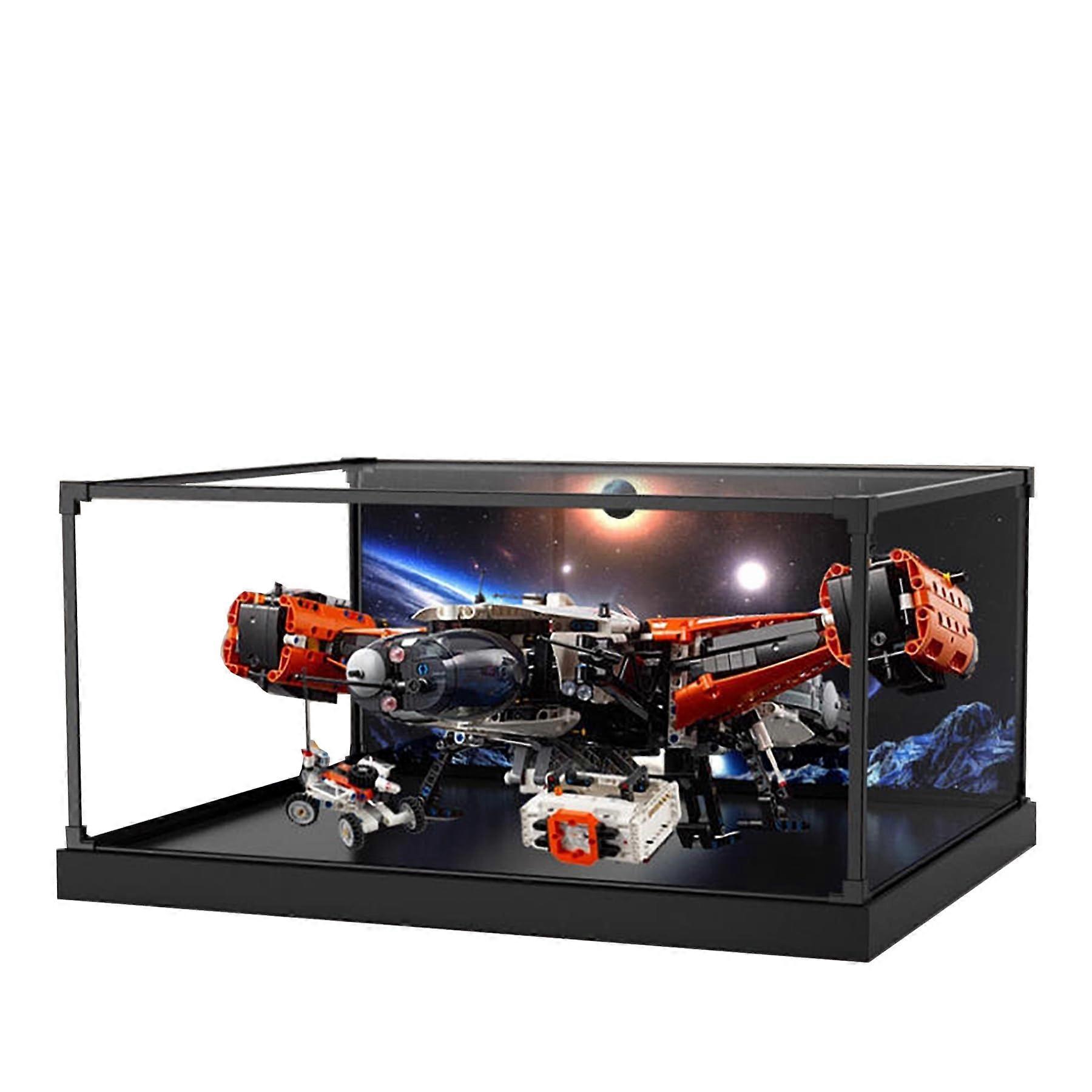 Acrylic Display Case for  42181 Cargo Spaceship, Dustproof 360° Showcase with Custom Background