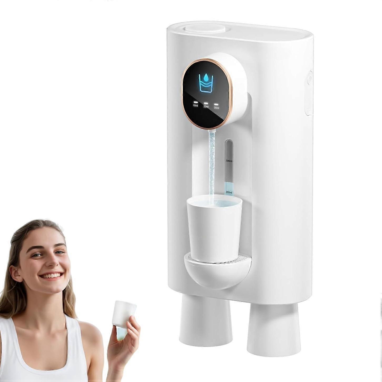 Automatic Mouthwash Dispenser with Magnetic Cups, LED Display, Adjustable Volume, Rechargeable, White