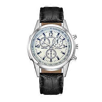 Menh Quartz Watch Round Dial Faux Leather Adjustable Strap No Delay Time-checking High Accuracy