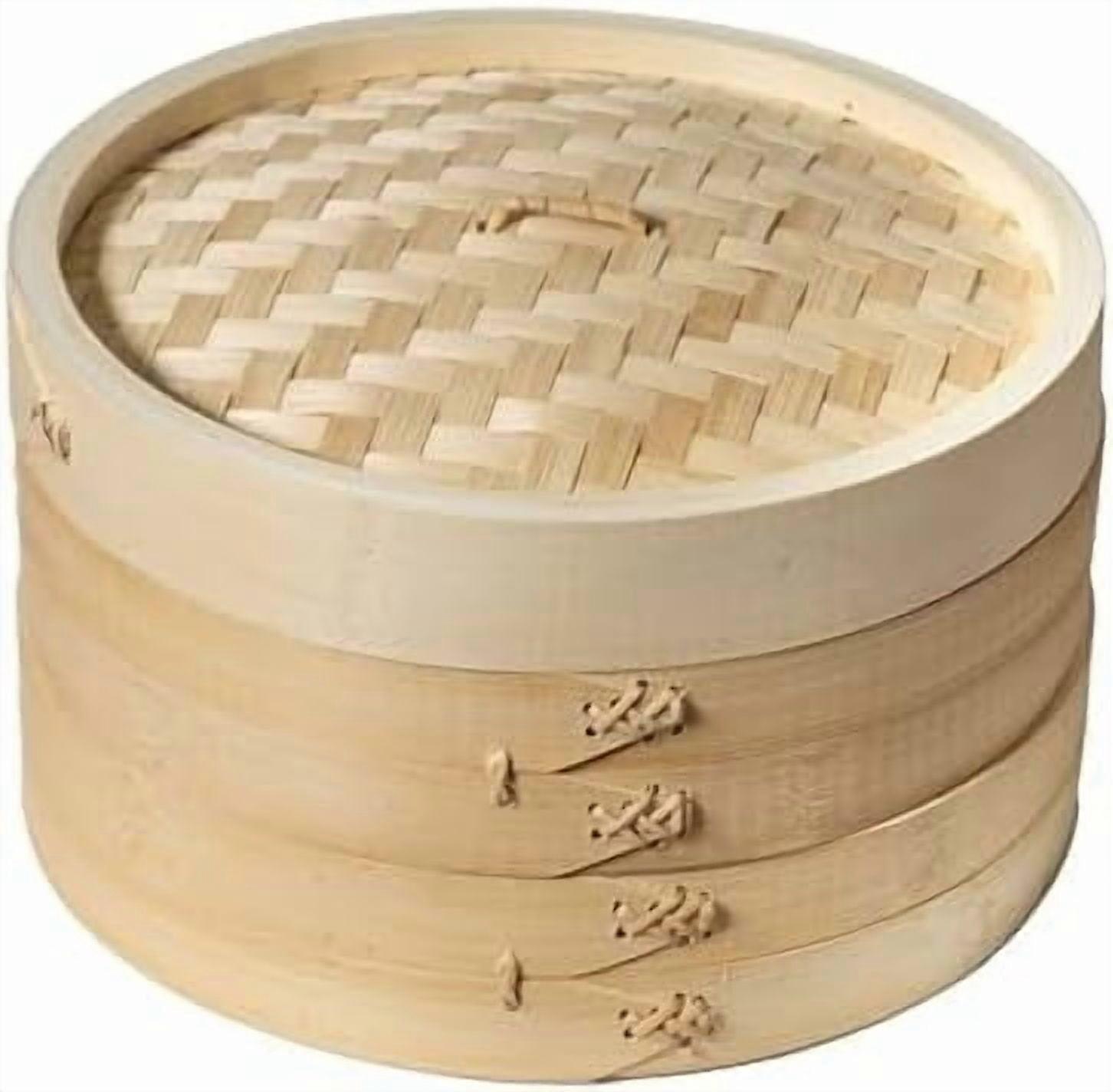 2-Tier Bamboo Steamer Baskets, 10-Inch