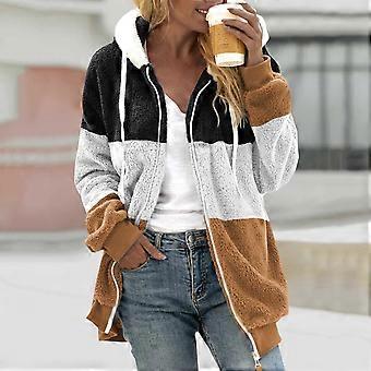 Forårstoppe til kvinder Damejakker og -frakker, Moderigtige dametrøjer med lynlås og v-hals, langærmet bluse med hætte, sweatshirt, brun XXXXXL