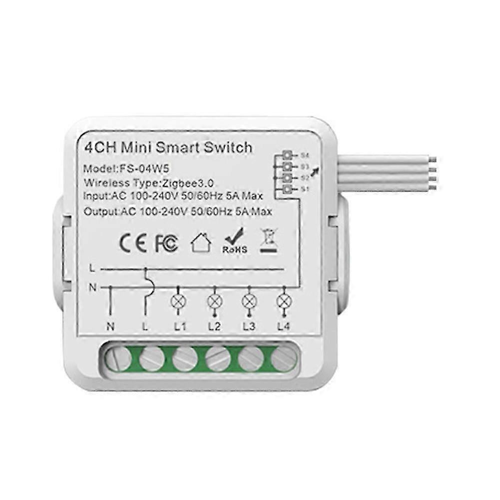 Zigbee Relay Switch Module 5A 4 Channel AC100-240V Work with Alexa Home Mini Smart Switch Module