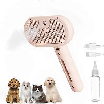 Dampfbürste für Haustiere (Katzen und Hunde), 3-in-1-Dampfbürste mit Auslöseknopf und Wassertank, antistatischer Sprühhaarentfernerkamm für Haustiere, wiederaufladbar