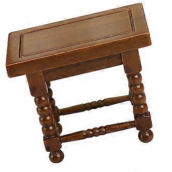 Miniatura de mesa de chá para decoração de casa de bonecas em madeira marrom.