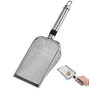 Holdbar kattegrusske i rustfrit stål, bred mundingsdesign, komfortabelt greb, let at rengøre overflade til sigtning, 1 stk.