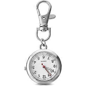 On Nurse Fob Watch, Silent Quartz Pocket Watch with Large Easy to Read Dial, Portable Hanging Keychain for Doctors,Women, Students (White)