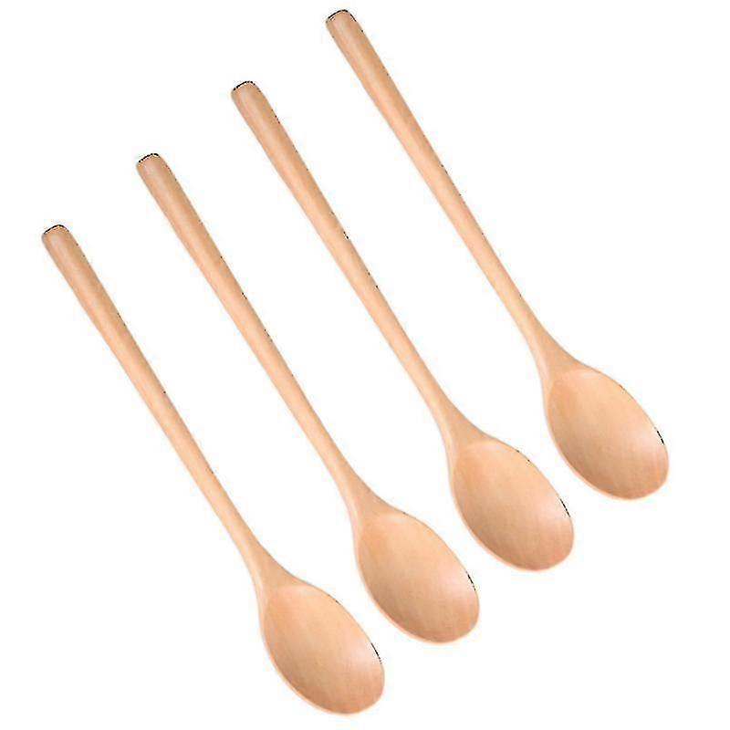 4pcs Wooden Stirring Spoons, Long Handle Kitchen Mixing Spoons for Cooking, Coffee, Tea - Natural Wood Safe Spoon Set