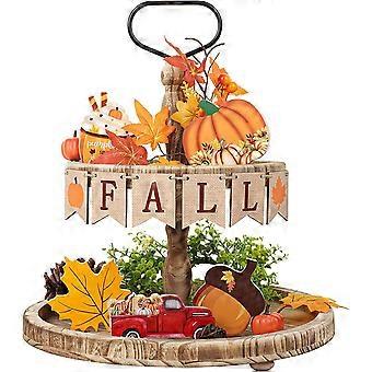 Plateau à plusieurs niveaux d’automne décor citrouille feuilles d’érable panneaux de table en bois heureux automne bloc de bois camion d’automne gland ornements décoratifs pour l’automne Thanksgiving 