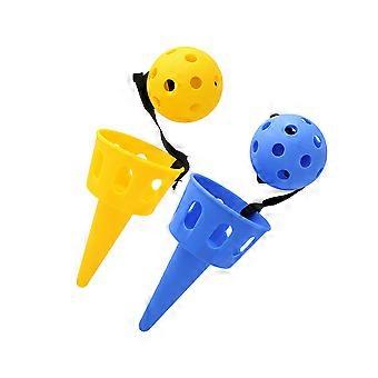 2 uppsättningar Scoop Ball leksaker kasta Chuck Ball leksak utomhusaktiviteter spel för barn (gul och blå)