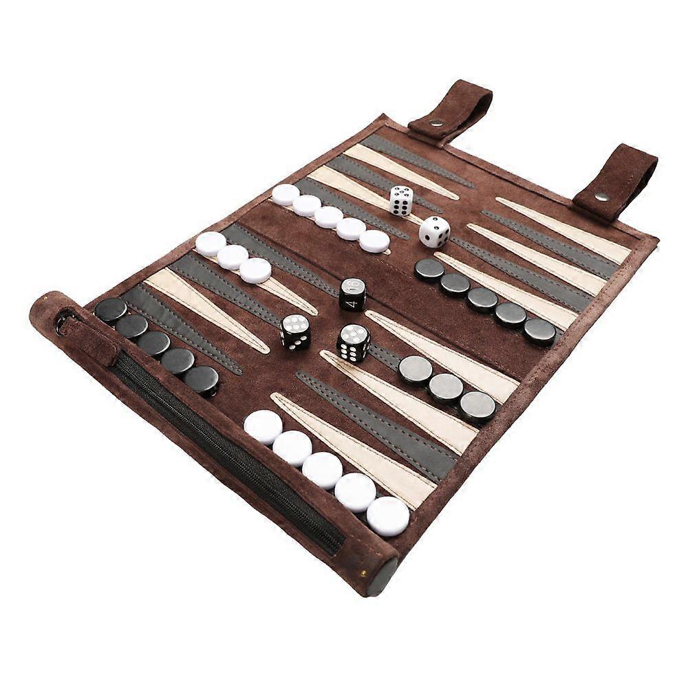 2 in 1 Backgammon Chess Set Foldable Travel Board Brown