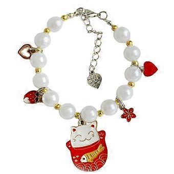 Collar de perlas para mascotas, conjunto de collar de perlas ajustable para mascotas Collar de perlas para gatos con decoración colgante encantadora, adecuado para perros y gatos (rojo)
