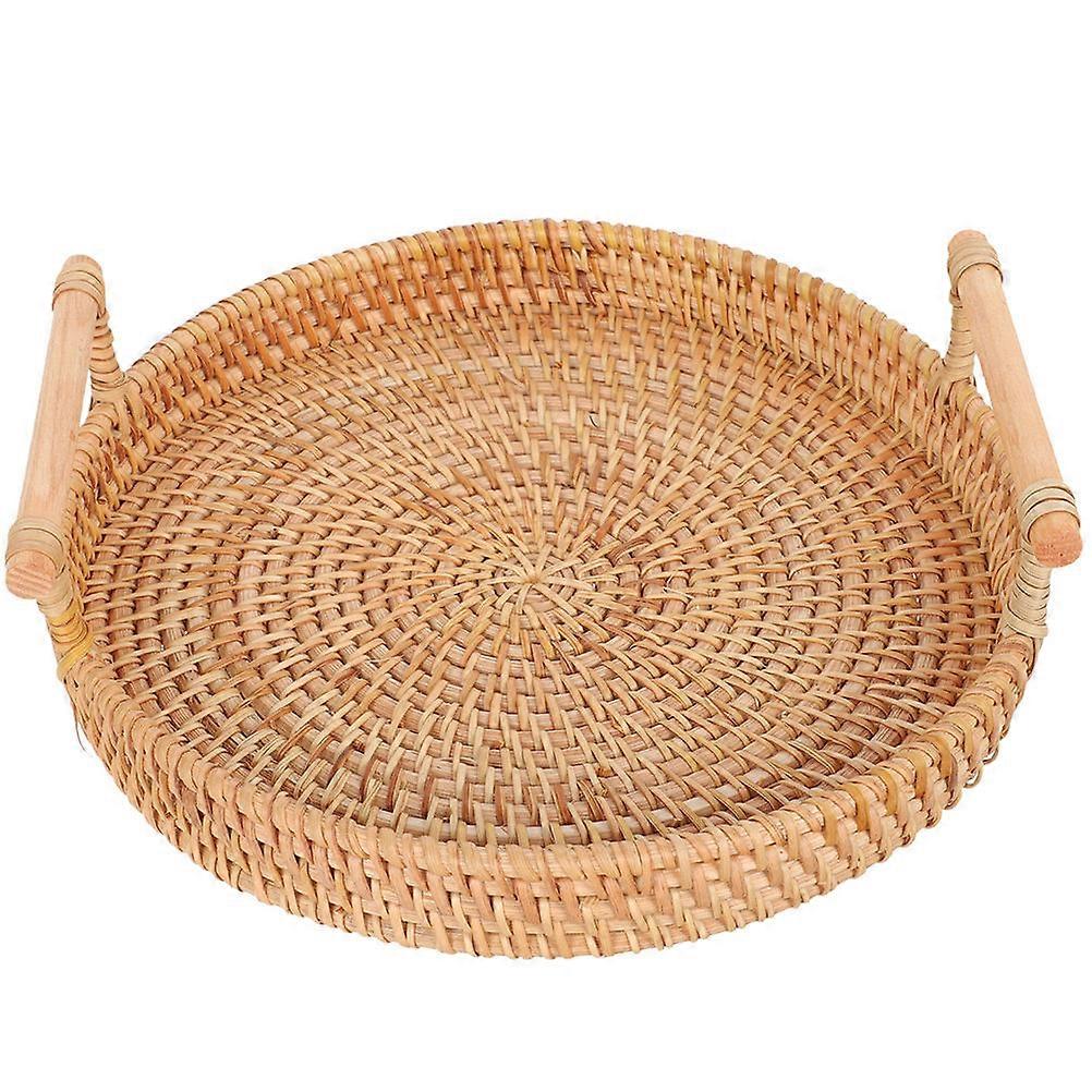 Wicker Serving Tray Round Tray for Storage Use Practical