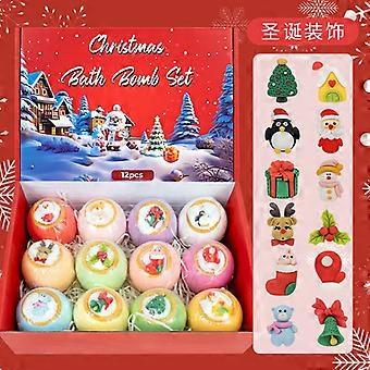 12*80g Kerstbadzoutballen, 12-pack, gefrituurde badzoutballen, gedroogde bloemen etherische olie badballen, exfoliërende badzouten, actieve kool ba