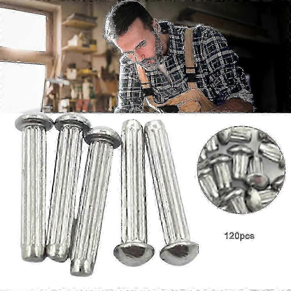 120pcs Solid Rivets Set Stainless Steel Knurled Rivets Boxed Half Round Rivets