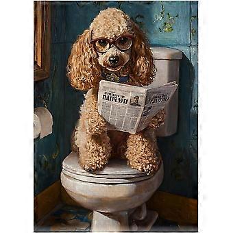 Poodle on Toilet Jigsaw Puzzle - Quirky Dog Reading Newwith Glasses - Dog Bathroom Decor Puzzles SQZ929