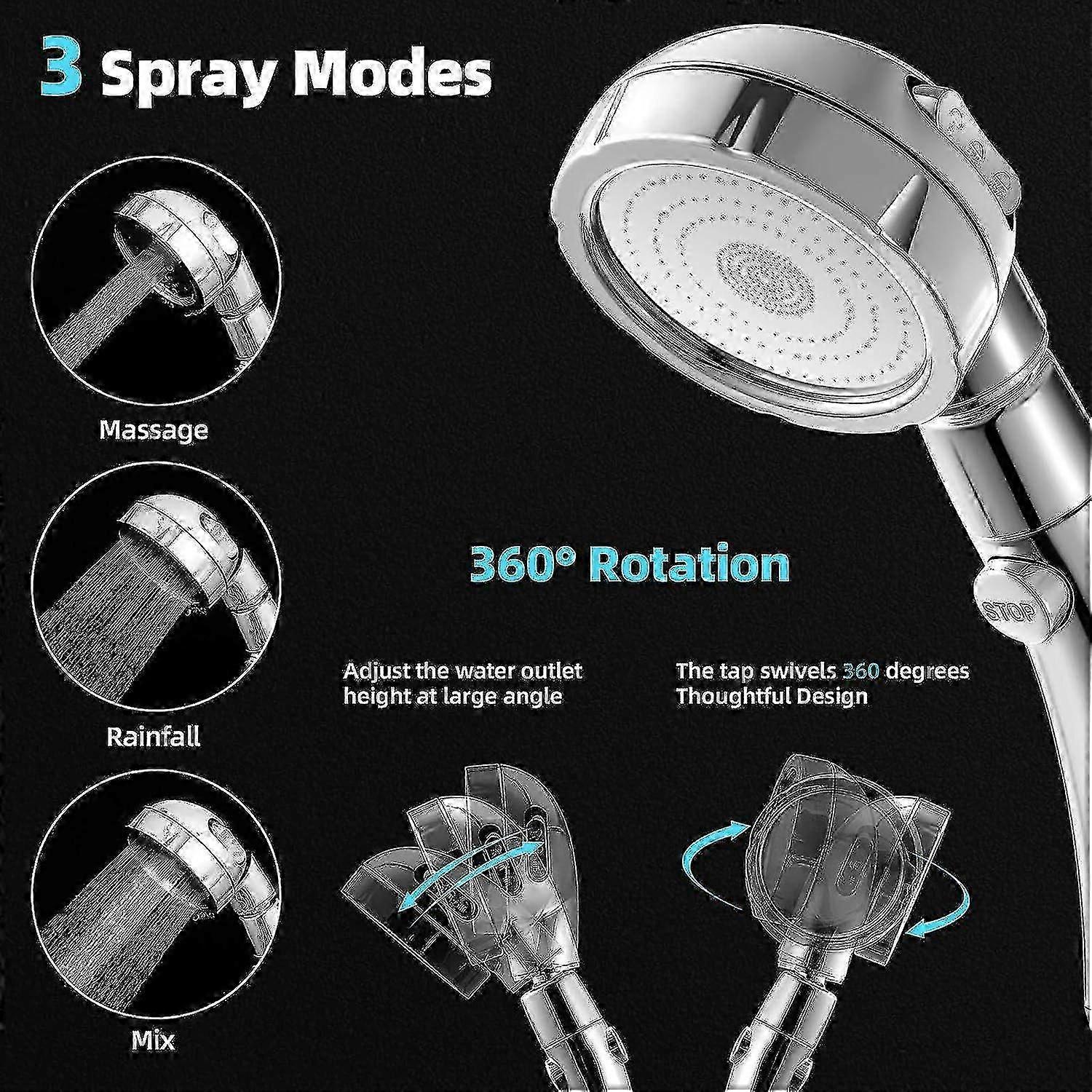 On/off Push Button High Pressure 3 - settings Handheld Shower Head