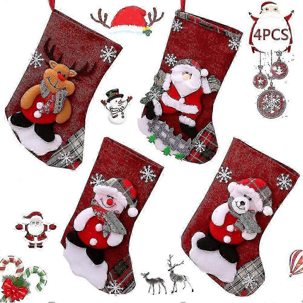 4pcs Christmas Socks Hanging Fireplace Decorations
