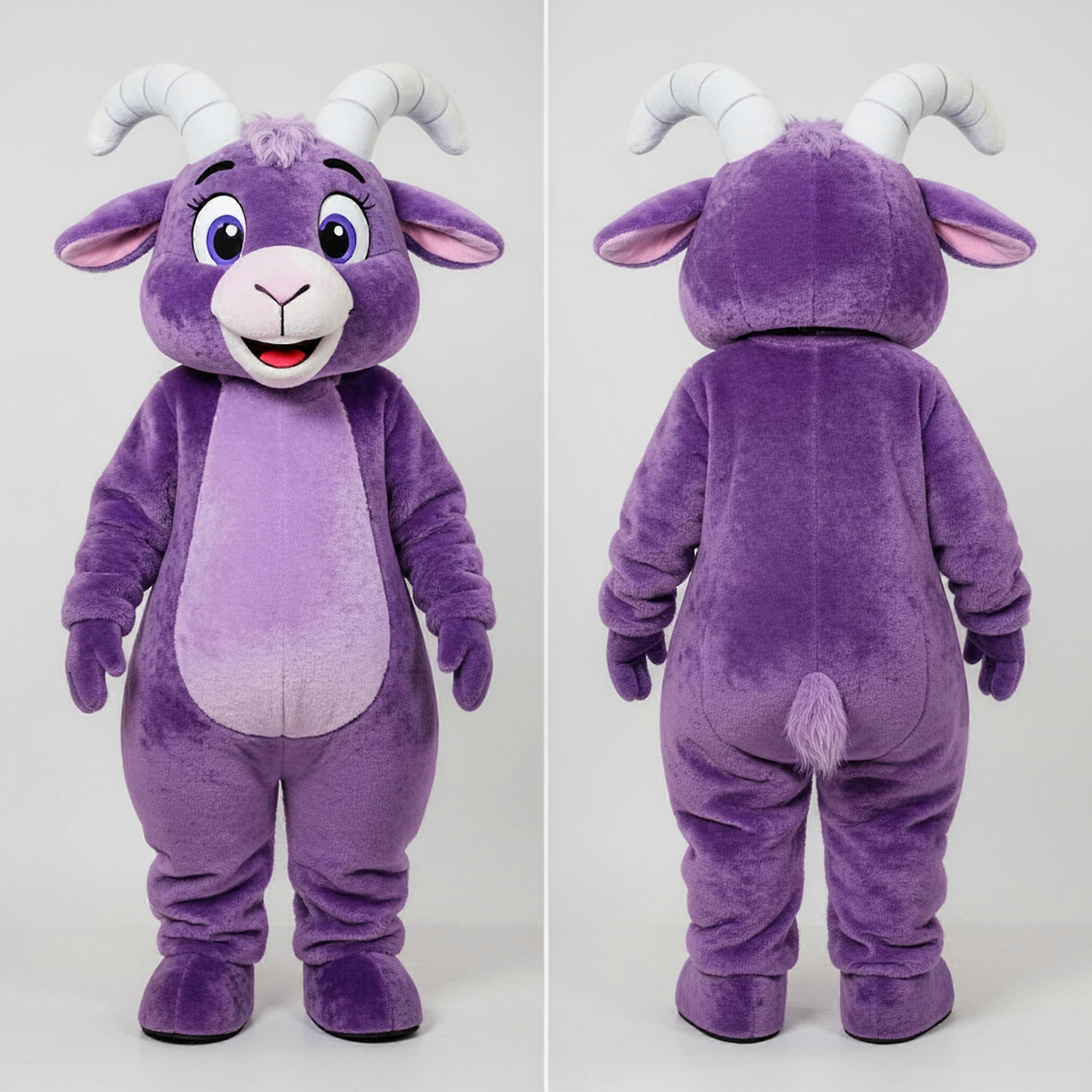 MASTICOT Purple Fluffy Angora Goat Mascot