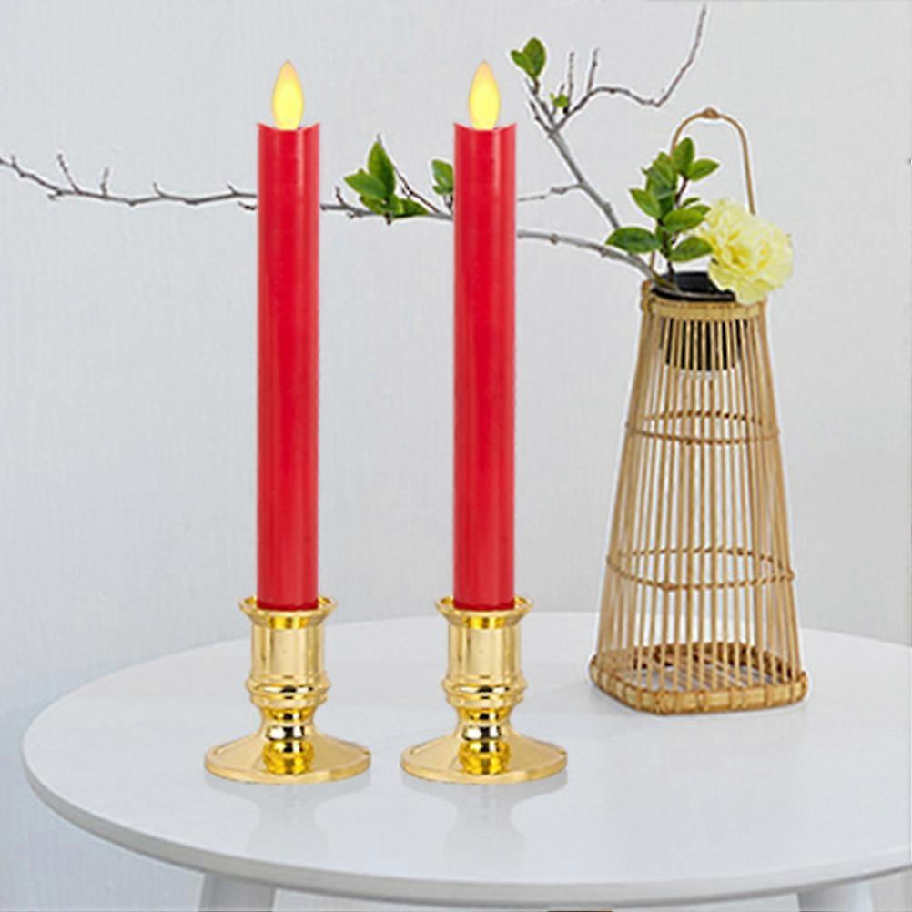 Remote LED Flameless Candle Flickering Light with Timer 2Pcs Red Taper