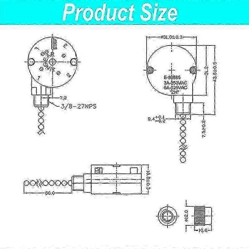 1PCS 3 Speed 4 Wire Ceiling Fan Light Switch ZingEar ZE-208S E89885
