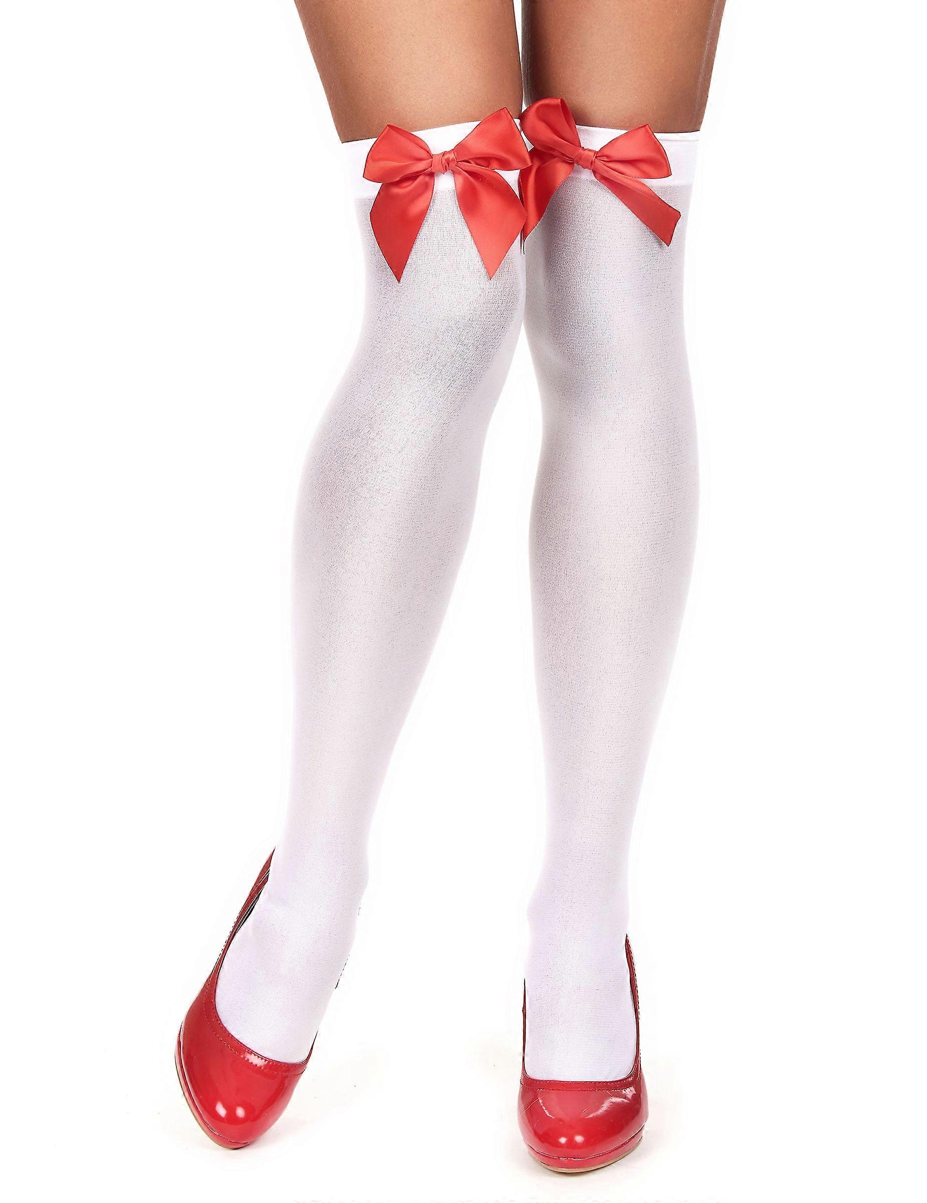 Women's white stockings with red bow