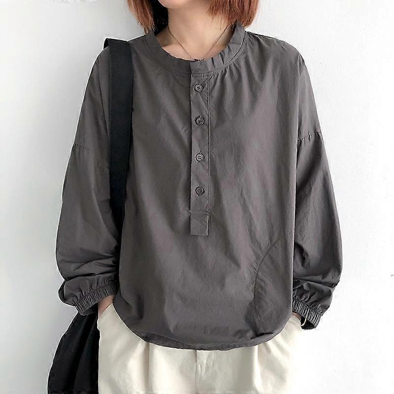 Loose Fit Plus Size Solid Color Long Sleeve Pullover Shirt