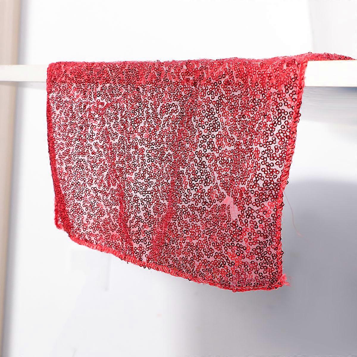 Red Table Runner Elegant Tablecloth for Party Use 2Pcs Sequin Table Covers